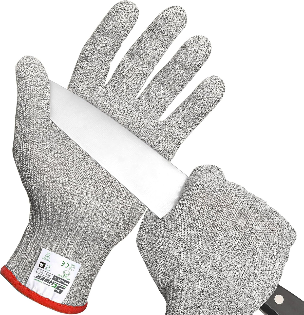 Schwer SlicePro ANSI Cut Resistant Gloves, Food Grade Cutting Glove for Kitchen Food Prep, Mandoline Gloves for Meat Cutting, Oyster Shucking, Fish Fillet Processing, PR1501-G, L