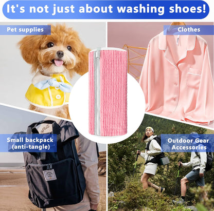 Reusable Shoe Washing Bag, 2-Pack Chenille Laundry Bag for Washer & Dryer. | Soft chenille fibers help deep clean sneakers while the hidden zipper keeps shoes secure and helps protect your washer.