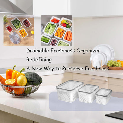 Fruit and Vegetable Storage Containers for Fridge, 6 Pcs/3 Sets Keep Fresh Produce Saver Containers Keeper, Food Storage Containers with Removable Colander (grey)