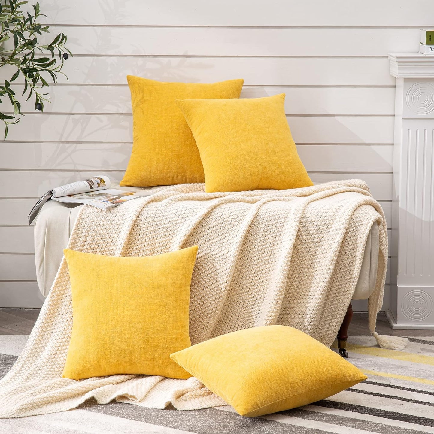 GAWAMAY Lumbar Support Pillow Decorative Rectangle Throw Pillow Covers 12"x20" Inch Set of 2, Soft Chenille Fall Pillowcase for Living Room Bedroom Sofa Couch Cushion Cover Grey 30x50cm (No Insert)
