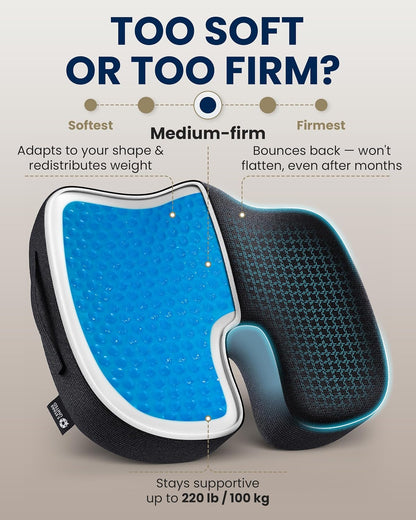 5 STARS UNITED Seat Cushion - Memory Foam Chair Cushion for Tailbone Pain Relief - Ergonomic Support for Coccyx, Sciatica & Butt - Office, Desk & Gaming Chair, Car Seat, Wheelchair, Airplane, Black