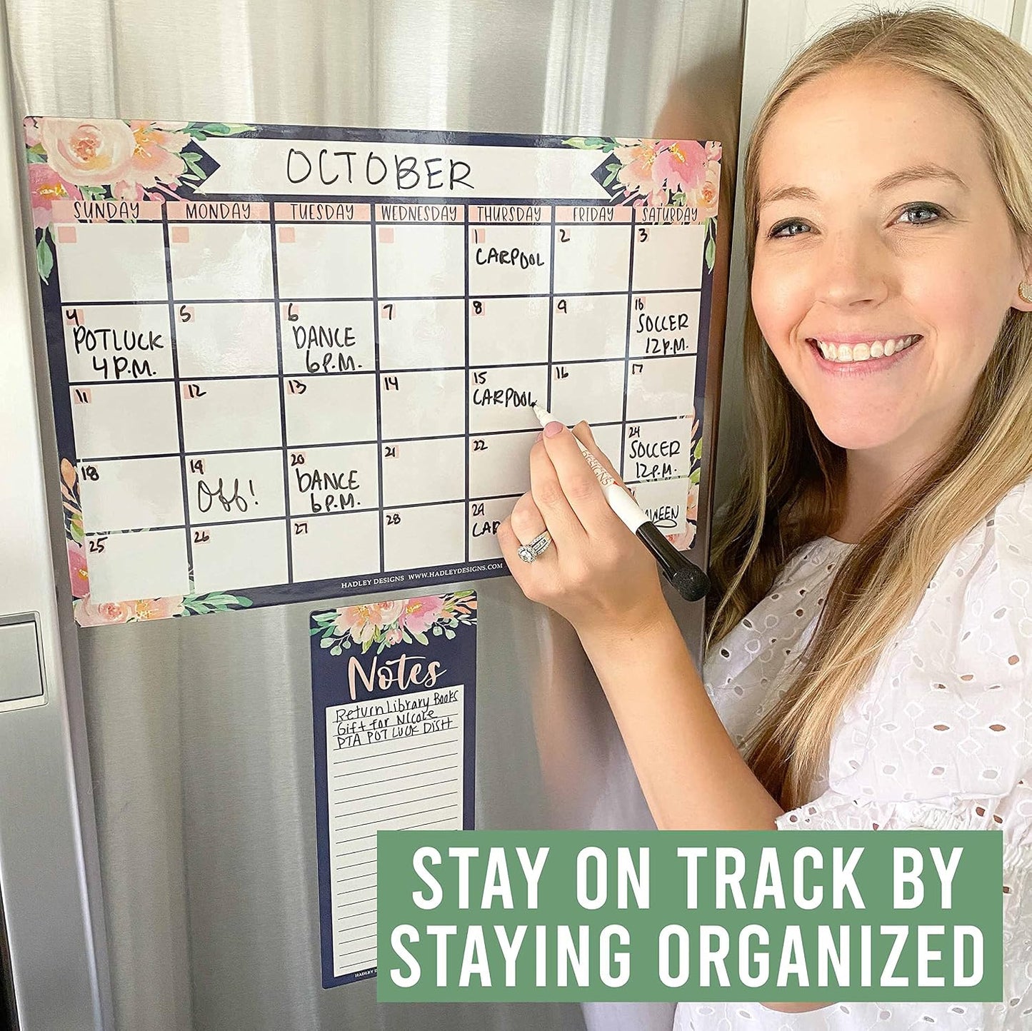 Hadley Designs Magnetic Calendar for Refrigerator - Kraft White Magnetic Dry Erase Calendar, Dry Erase Calendars for Wall, Magnet Fridge Calendars, Notepad for Fridge with Magnet