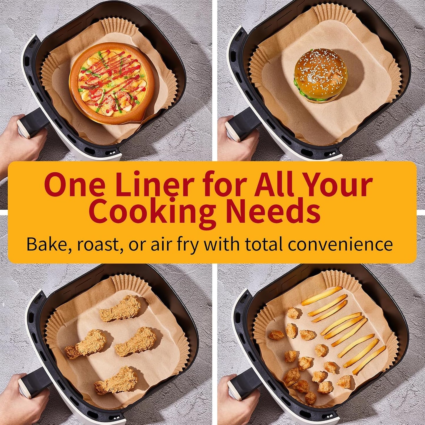 40GSM Air Fryer Liners, 6.5 Inch Air Fryer Liners Disposable, Unbleached Paper For 3-5Qt, Raw Wood Pulp, Double-Sided Silicone, For Health-Conscious Cooks & Busy Families, Square 100pcs