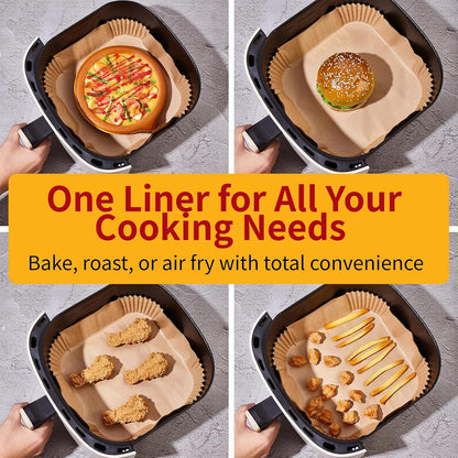 40GSM Air Fryer Liners, 6.5 Inch Air Fryer Liners Disposable, Unbleached Paper For 3-5Qt, Raw Wood Pulp, Double-Sided Silicone, For Health-Conscious Cooks & Busy Families, Square 100pcs