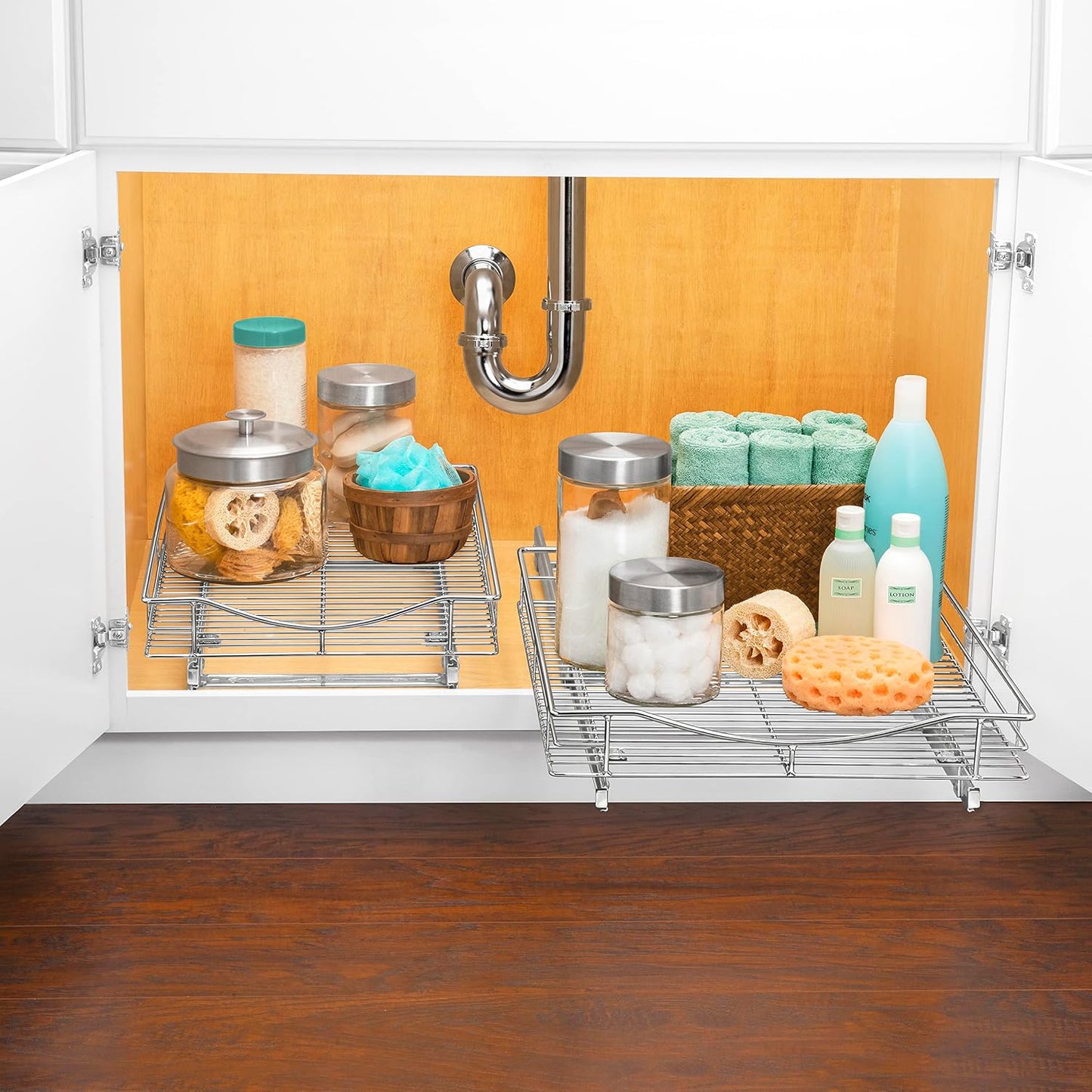 LYNK PROFESSIONAL® Pull Out Cabinet Organizer, Kitchen Slide Out Drawer | 14W x 21D chrome rollout shelf creates easy-access storage for cookware, pantry items and kitchen essentials inside cabinets