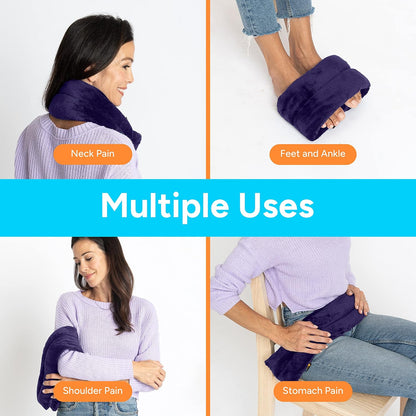 SunnyBay Microwave Heating Pad, Microwavable Heated Neck and Shoulder Wrap, Multipurpose Moist Hot/Cool 2.5lb Bean Bag Pack with Plush Cover and Elastic Fastener,26x6 Inches, Wider, Blue