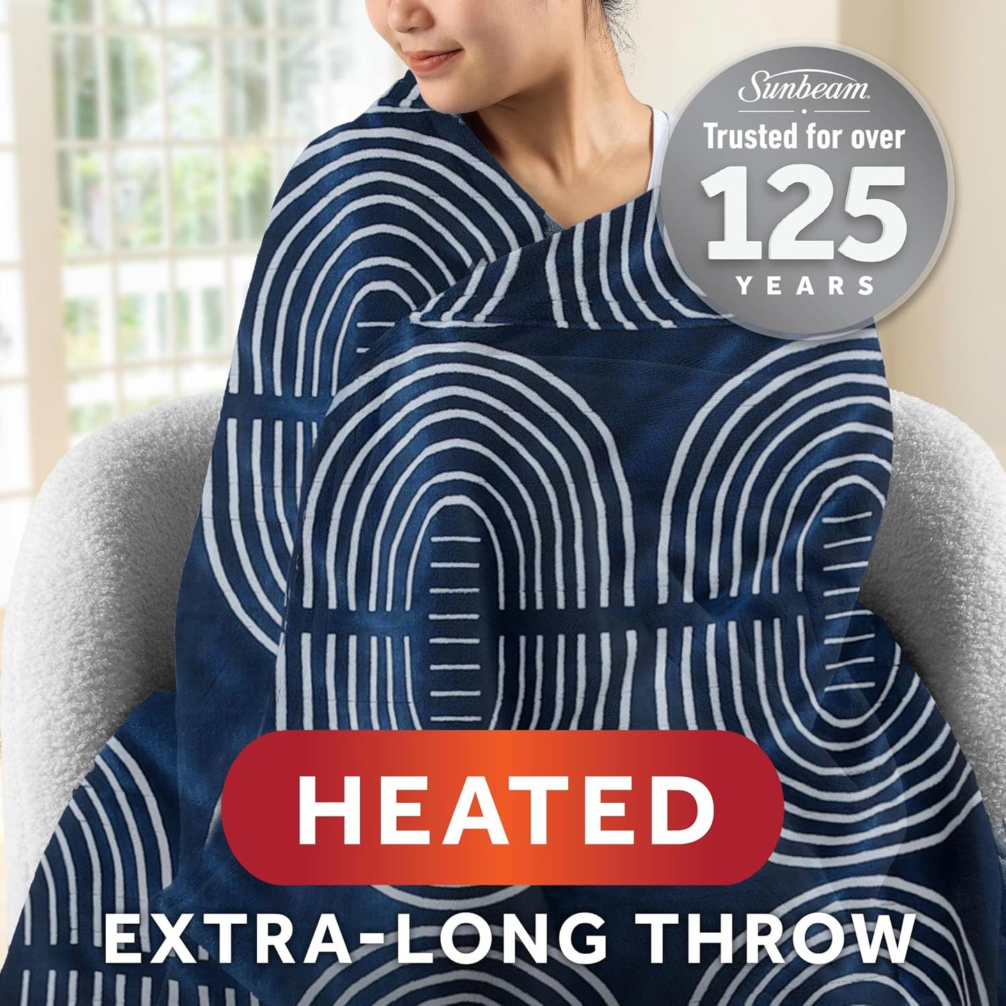 Sunbeam Royal Posh Dove Grey Heated Personal Throw / Blanket, Cozy-Warm, Adjustable Heat Settings