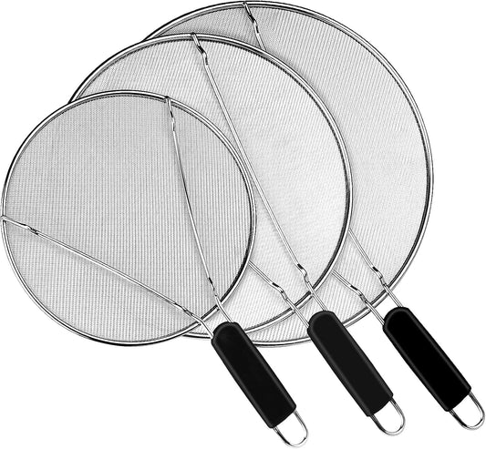 Nonley Splatter Screen for Frying Pan - 9.8"" 11.4"" 13"" Grease Splatter Guard Hot Oil Splatter Guard, Stainless Steel Fine Mesh Splash Guard with Resting Feet for Cooking to Prevent Oil Splatter