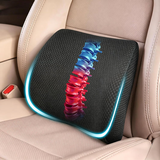 Lumbar Support Pillow for Car & Office Chair - High-Density Memory Foam Back Cushion for Sciatica & Lower Back Pain Relief - Non-Slip Support for Long Commutes & Desk Workers (Black)