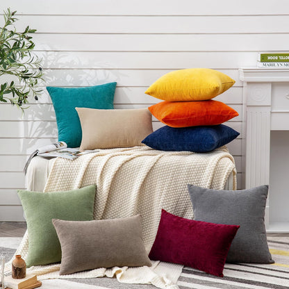 GAWAMAY Lumbar Support Pillow Decorative Rectangle Throw Pillow Covers 12"x20" Inch Set of 2, Soft Chenille Fall Pillowcase for Living Room Bedroom Sofa Couch Cushion Cover Grey 30x50cm (No Insert)