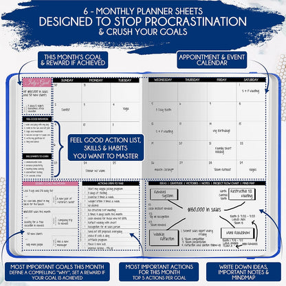 Freedom Mastery Daily Journal of Gratitude, Productivity & Habit Tracker | Undated 90-Day Planner with Daily Reflection, Mindfulness, Positivity, Vision Board & Stickers, Gratitude Journal for Women