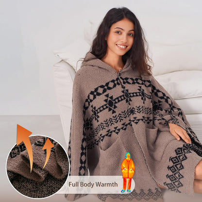 WDCOZY Wearable Blanket Hoodie Poncho Throw Comfy Soft Warm Cape Shawl Cozy Cloak Wrap Hooded with Sleeves For Women Adults