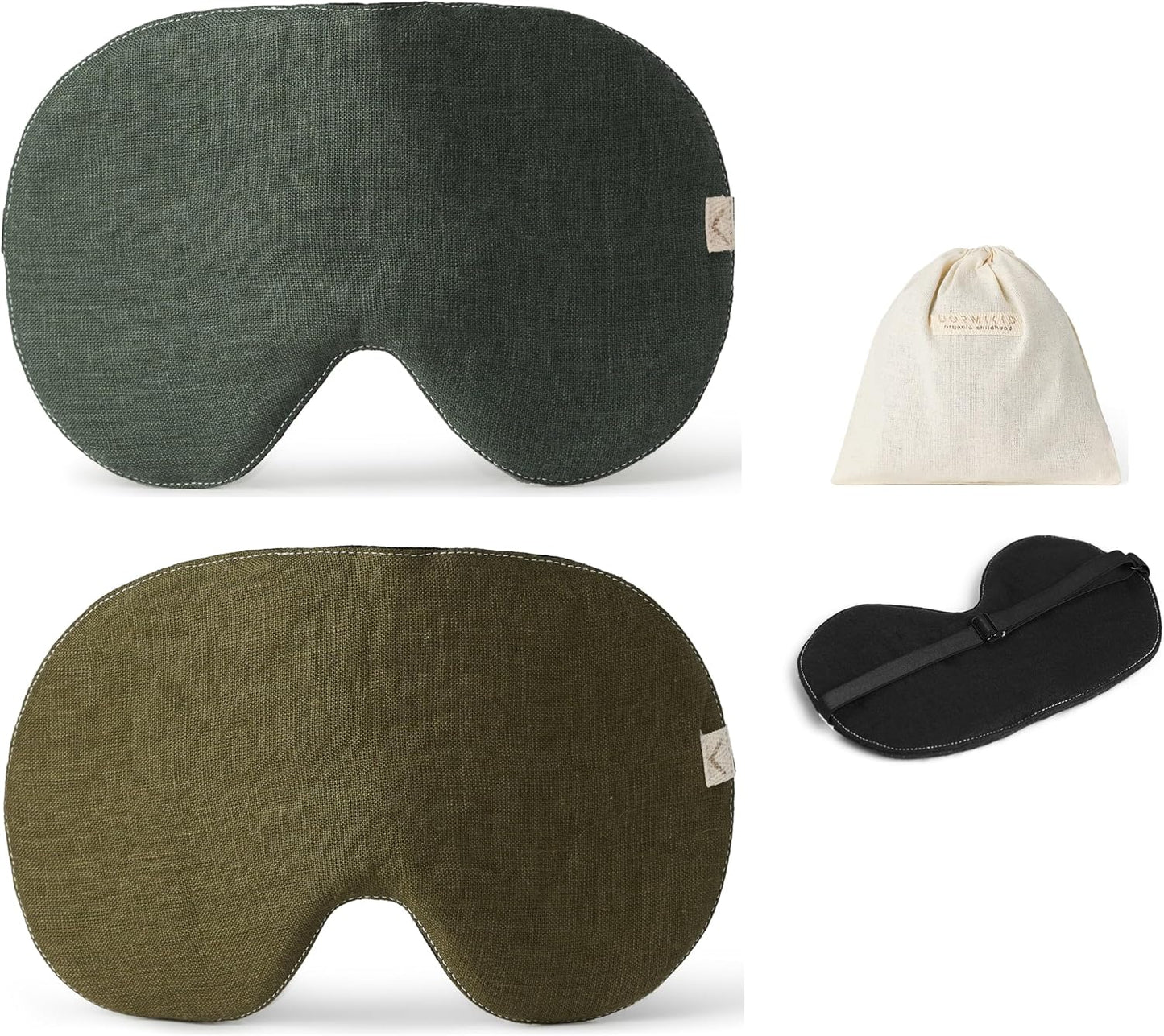 2-Pack Linen Eye Sleep Mask Oversized for Sleeping • Organic Oeko-TEX Standard • Blackout Eye Shade Cover • Adjustable Strap • Breathable Travel Meditation Essential •Gift idea Woman Man (Sage+Natur)