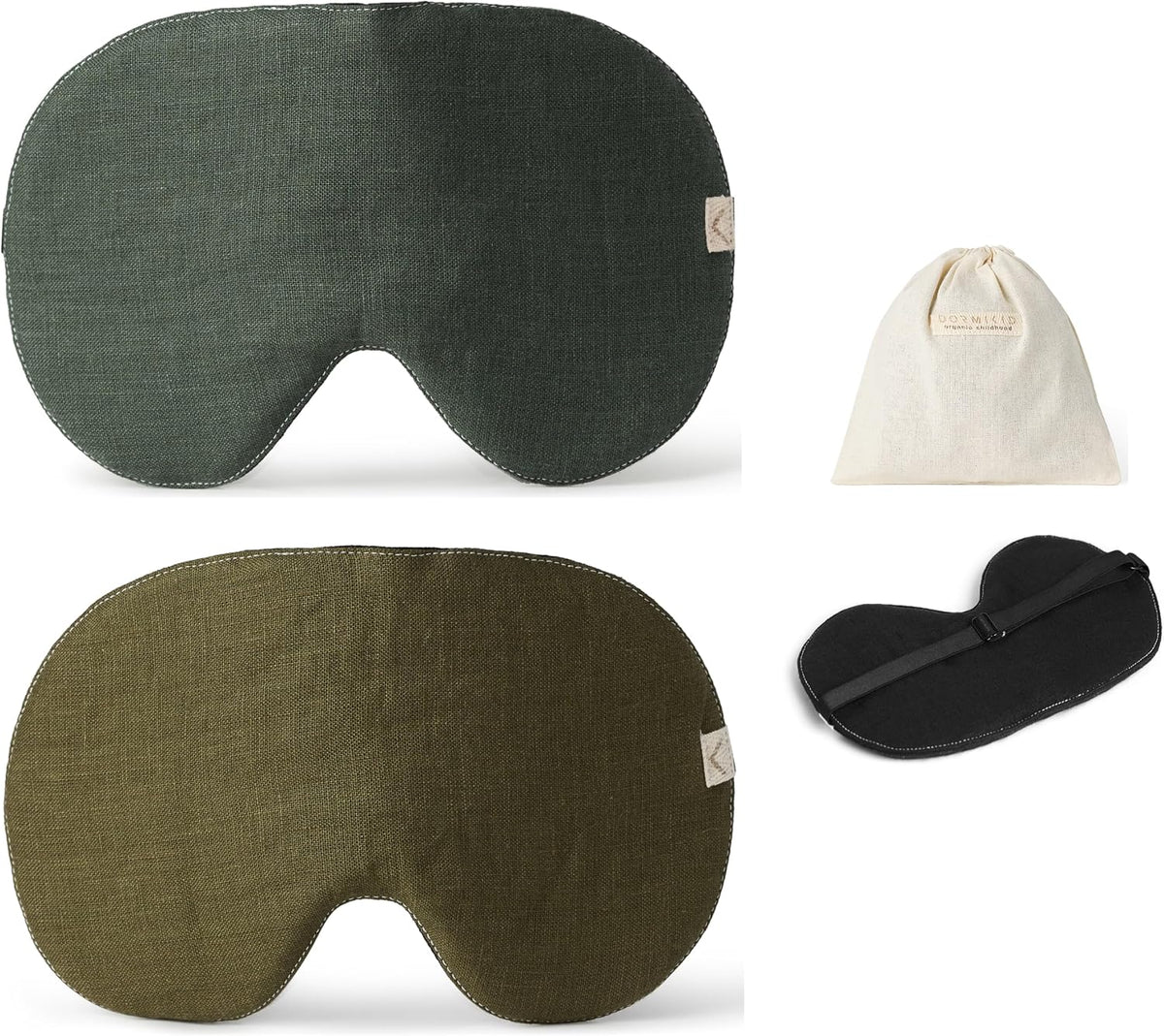 2-Pack Linen Eye Sleep Mask, Organic Blackout, Oversize Shape Cover