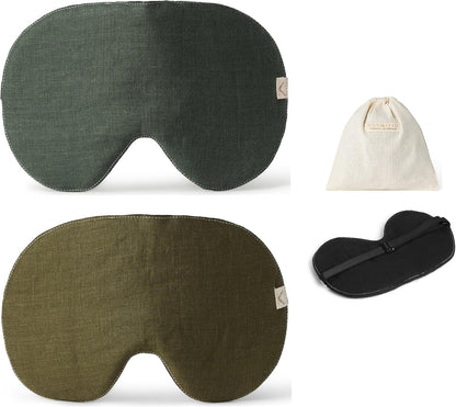 2-Pack Linen Eye Sleep Mask, Organic Blackout, Oversize Shape Cover