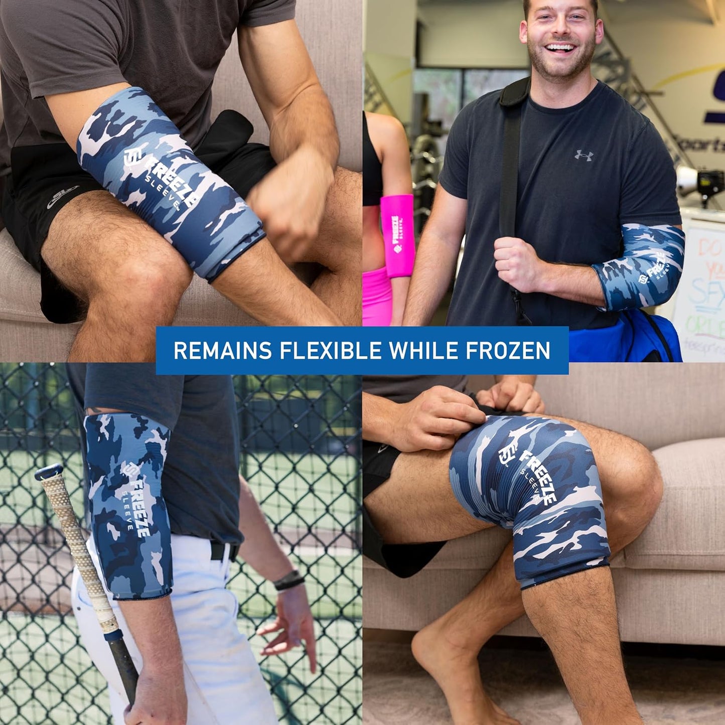 FreezeSleeve Ice and Heat Therapy Sleeve | Reusable Ice Pack Flexible Gel Compression Sleeve for Pain Relief and Recovery of Elbow Knee Ankle Leg Wrist Injuries | Black Large