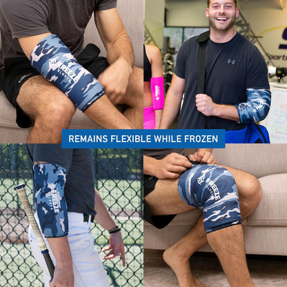 FreezeSleeve Ice and Heat Therapy Sleeve | Reusable Ice Pack Flexible Gel Compression Sleeve for Pain Relief and Recovery of Elbow Knee Ankle Leg Wrist Injuries | Black Large