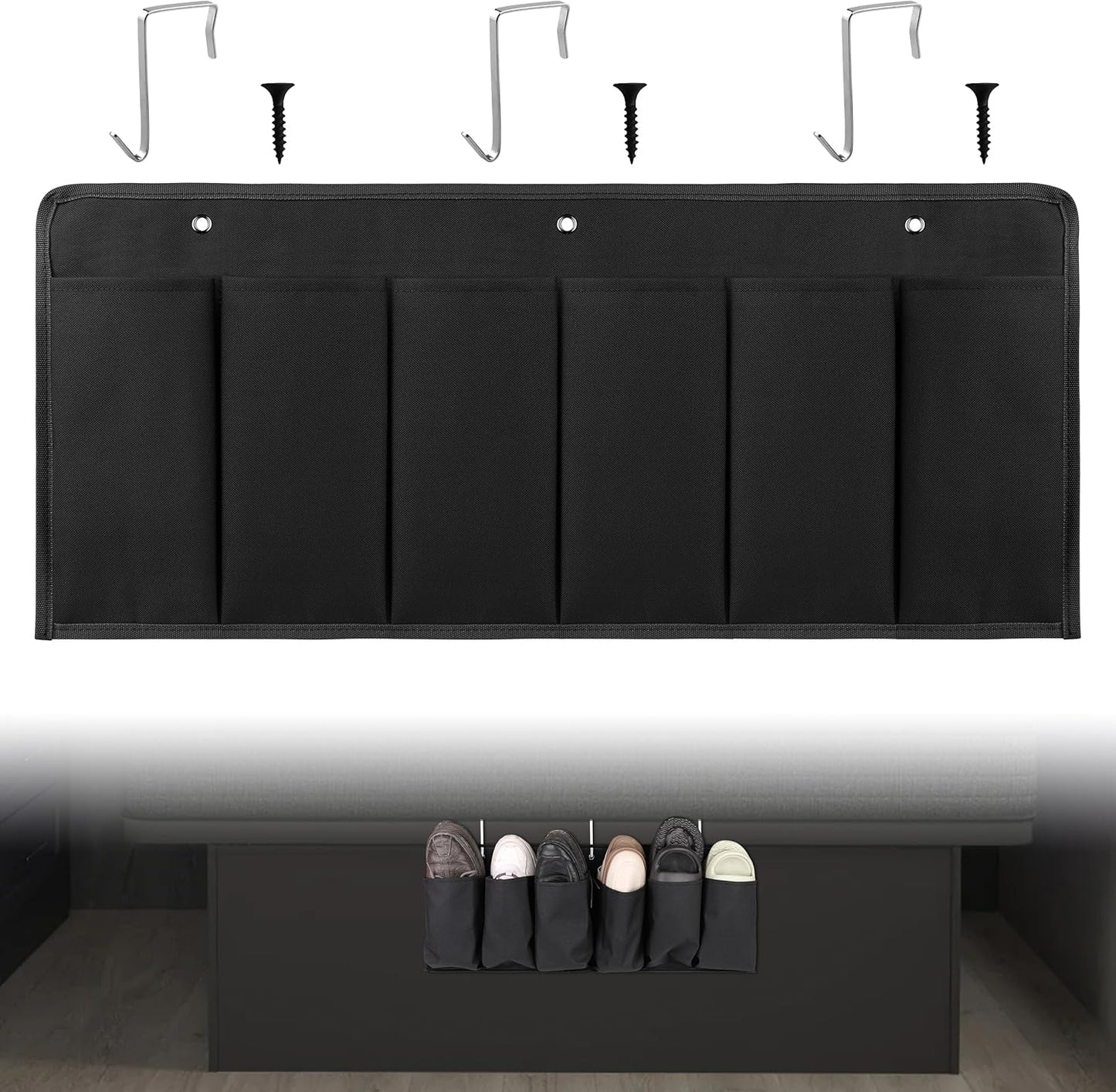 RVZONE RV Shoe Pockets 6 Large Pockets Heavy Hanging Bedside Storage Organizer with Sturdy Hooks for Shoes, Toys and Tools