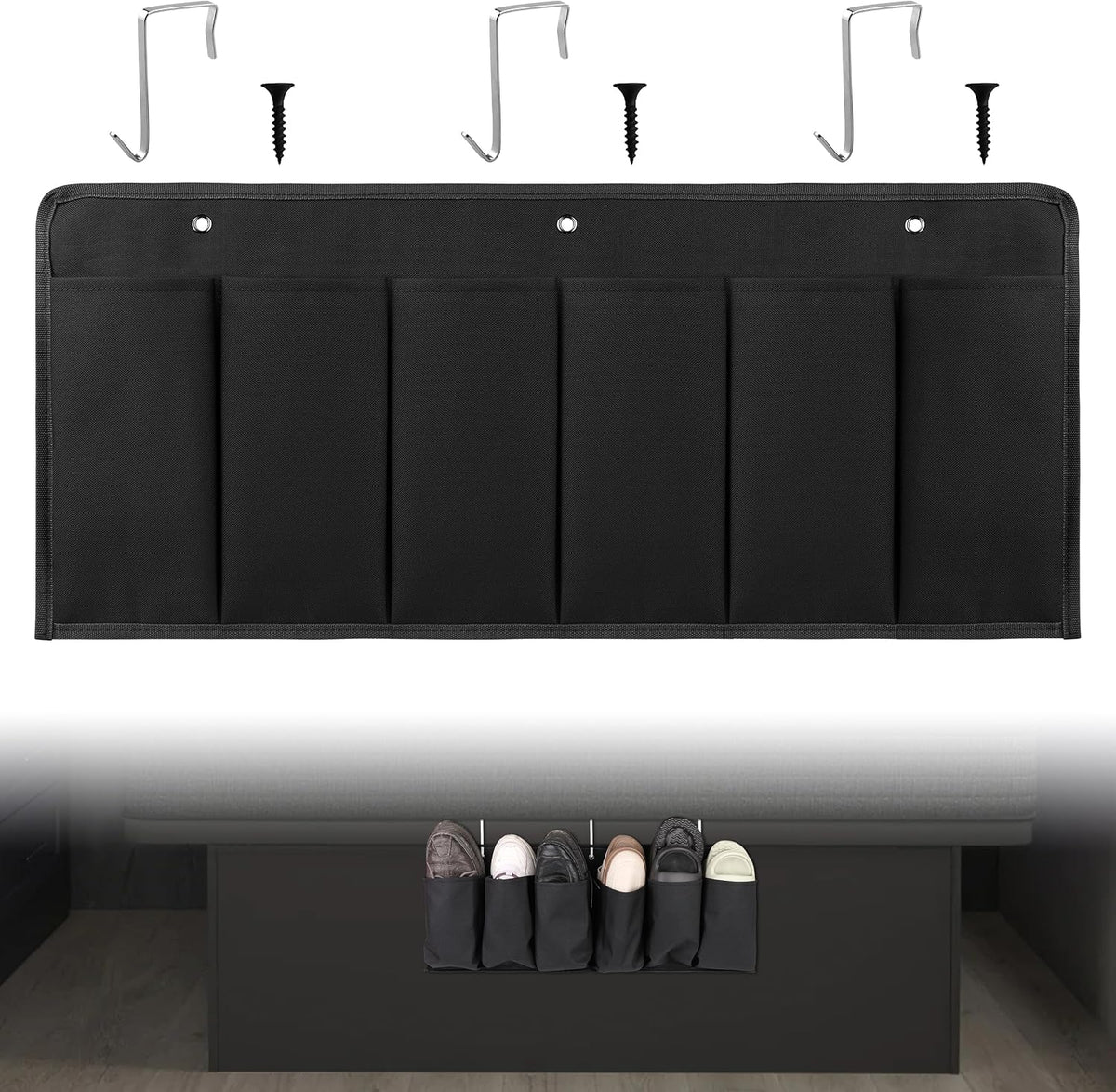 RVZONE 6‑Large‑Pocket RV Bedside Hanging Organizer with Sturdy Hooks