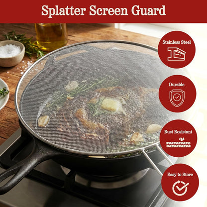 Classic Cuisine Splatter Screen Set, Silver, 3-Piece-Set, 17.25”/16”/15.25” | Fine Mesh Stainless-Steel Grease Splatter Guard for Pots, Pans, and Skillets, Kitchen Gadgets