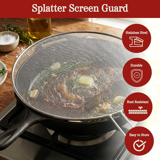 Classic Cuisine Splatter Screen Set, Silver, 3-Piece-Set, 17.25”/16”/15.25” | Fine Mesh Stainless-Steel Grease Splatter Guard for Pots, Pans, and Skillets, Kitchen Gadgets