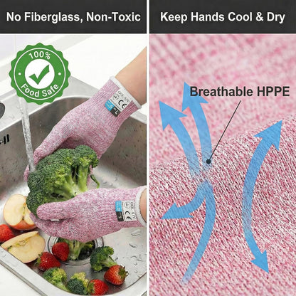 A5 Cut Resistant Gloves, Level 5 Protection, Safety Work Gloves for Kitchen Cutting, Oyster Shucking, Wood Carving, Meat Cutting, Fish Handling, Pink, XL