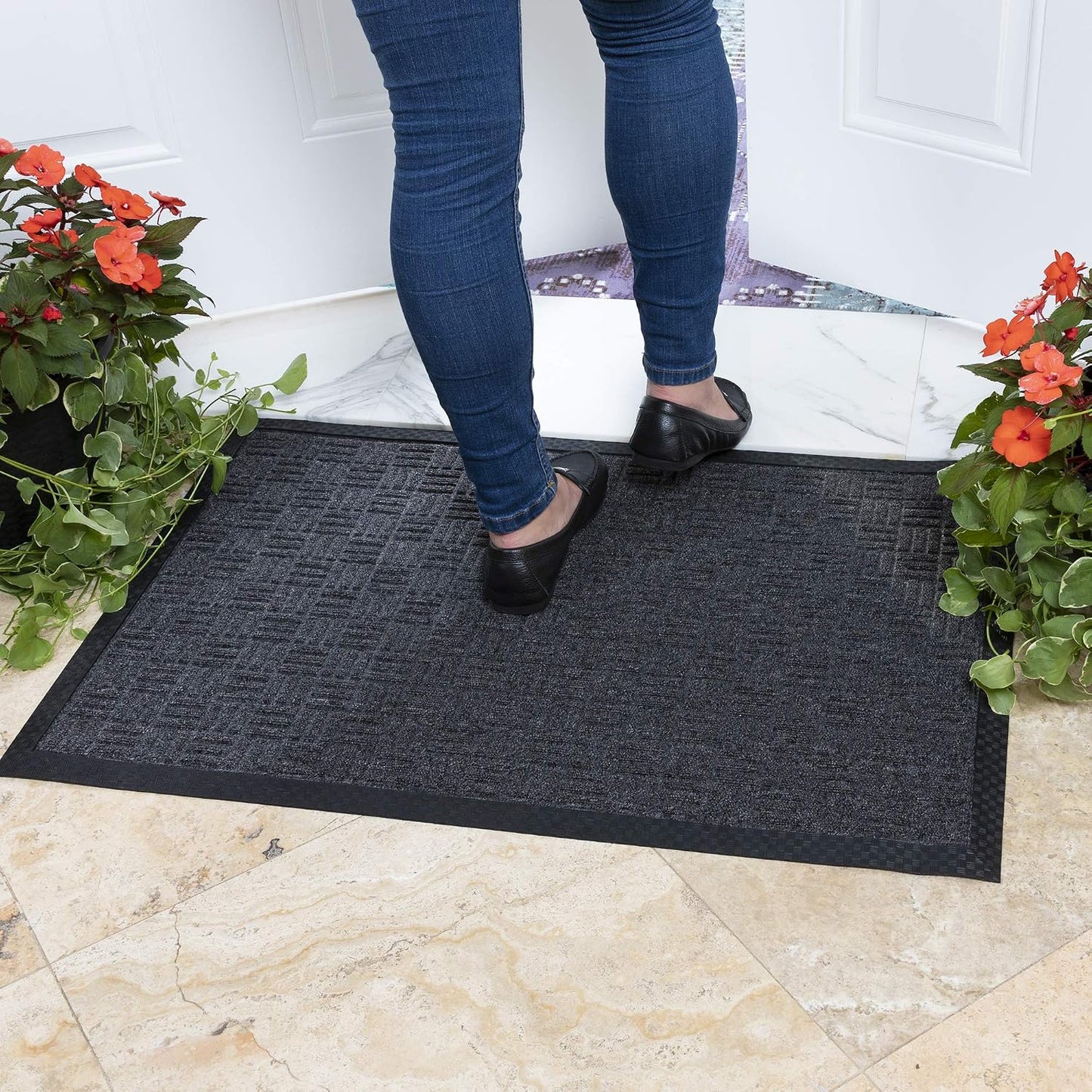 Ottomanson Heavy Duty Rubber Floor Mat – Non-Slip, Waterproof, Easy to Clean – Boot Tray Utility Mat for Shoes, Boots, Entryway, or Pet Feeding Area – Durable, Hose Washable – 16" x 32", Black