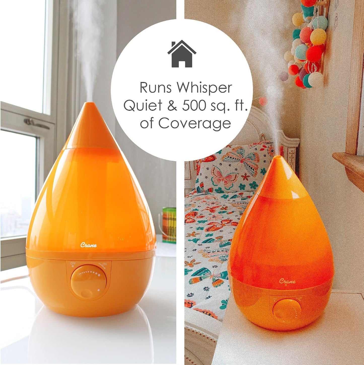 Crane Ultrasonic Cool Mist Humidifier for Bedroom, Baby Nursery, Kids Room, Plants, or Office, Large 1 Gallon Tank, Filter Optional, Blue and White
