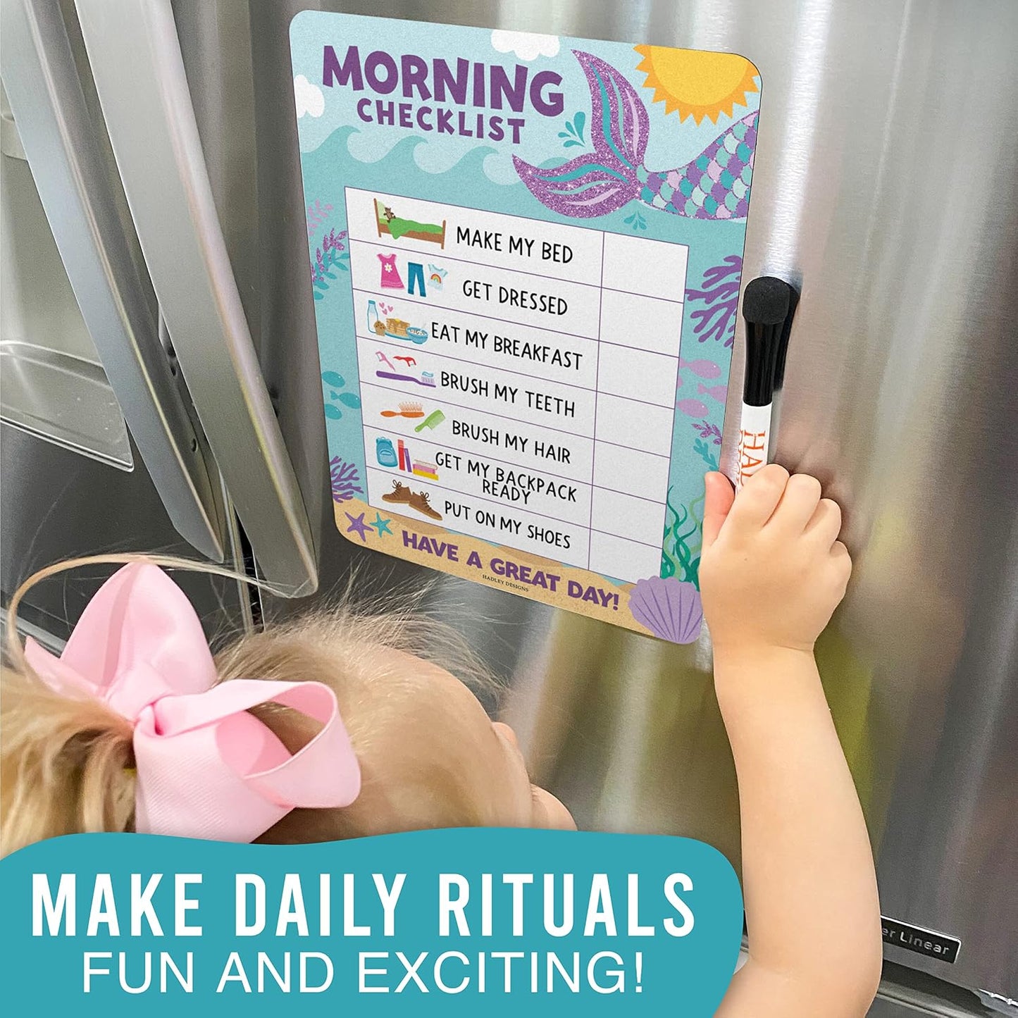 Magnetic Morning & Bedtime Routine Chart for Kids - Customizable Toddler Daily Schedule Board with Dry Erase Surface, Stickers & Marker, Build Habits with Visual Checklists, Boho Theme
