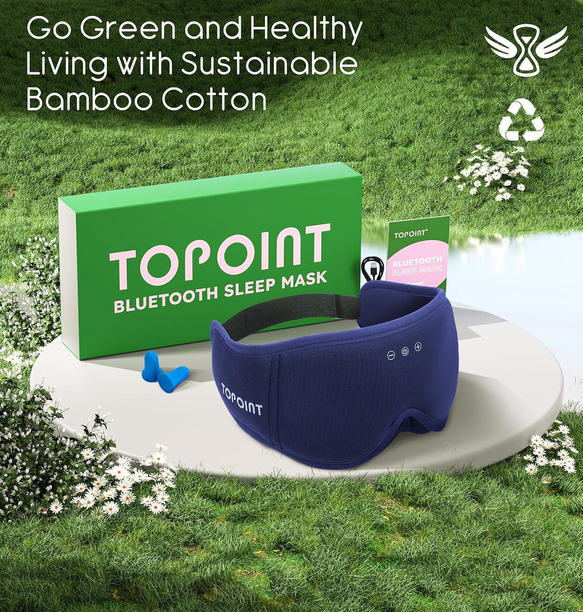 Sleep Mask with Headphones Bluetooth 5.4, TOPOINT 3D Eye Mask Blackout with Soft Bamboo Cotton for Side Sleepers Women Men, Sleep Headphones Earphones HD Speaker Microphone for Travel Meditation Gift