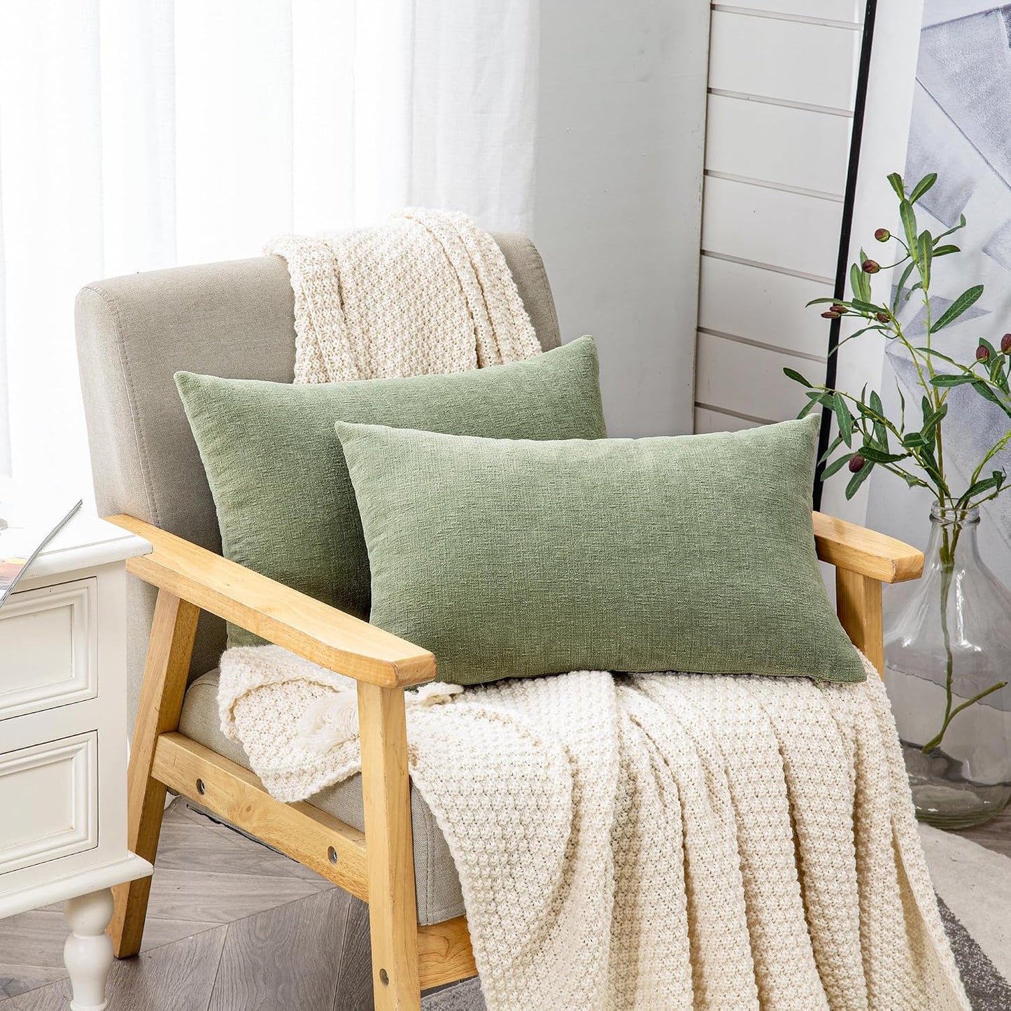GAWAMAY Lumbar Support Pillow Decorative Rectangle Throw Pillow Covers 12"x20" Inch Set of 2, Soft Chenille Fall Pillowcase for Living Room Bedroom Sofa Couch Cushion Cover Grey 30x50cm (No Insert)