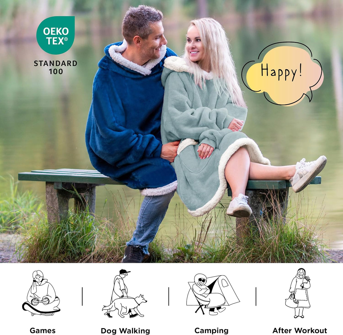 Bedsure Wearable Blanket Sherpa Hoodie Gifts, Sweatshirt, Grey, Standard