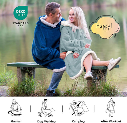 Bedsure Wearable Blanket Sherpa Hoodie Gifts, Sweatshirt, Grey, Standard