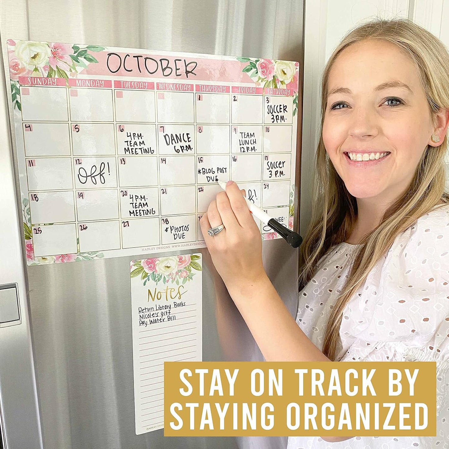 Hadley Designs Magnetic Calendar for Refrigerator - Kraft White Magnetic Dry Erase Calendar, Dry Erase Calendars for Wall, Magnet Fridge Calendars, Notepad for Fridge with Magnet