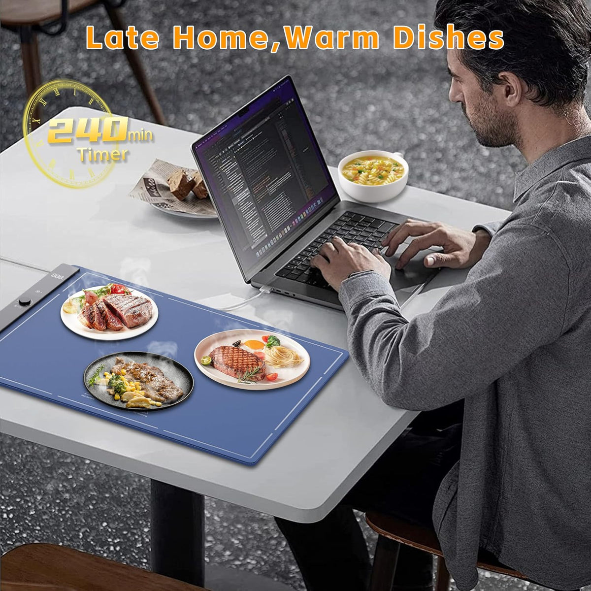 Electric Food Warming Mat 24"x16", Warming Tray with 6 Level Adjustable Temperature, Heating Fastly in 10s, Timed Function & Kids Lock, Portable Roll-Up Mat for Family Gatherings, Buffets and Parties