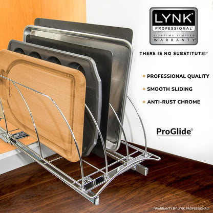 LYNK PROFESSIONAL® Pull Out Cookie Sheet Organizer for Cabinet – Baking Sheet Organizer – Sheet Pan Organizer - Lifetime Ltd. Warranty – 10” x 21” Deep Inside Cabinet, Chrome