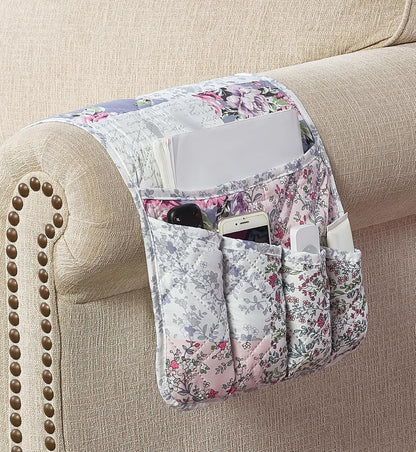 Brilliant Sunshine Burgundy Toile Floral Couch Armrest Cover, 35"×13" | Washable Magazine Holder, Armrest Organizer & Caddy on Sofa, Recliner, Armchair, Storage for Remote Controls, Phone, iPad