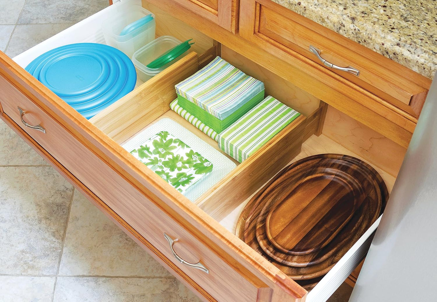 Lipper International 8897 Bamboo Wood Custom Fit Adjustable Deep Kitchen Drawer Dividers, Set of 2
