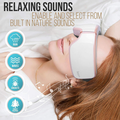 SereneLife Smart Eye Massager with Heat and Compression, Vibration, Music, Wireless Heated Mask for Migraines and Stress Therapy (Pink V2 Soft Fit)