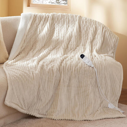 Bedsure GentleSoft Heated Blanket Throw - Soft Ribbed Flannel Electric Blanket, Gifts for Grandma (50x60 inches, Grey)