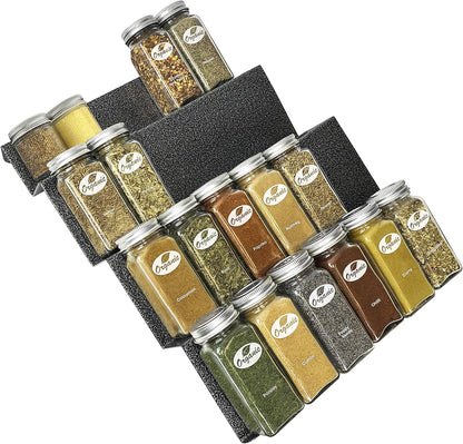 LYNK PROFESSIONAL® Spice Drawer Organizer - Heavy Gauge Steel 4 Tier Rack - Drawer Insert Tray for Jars, Herbs and Seasoning - Kitchen Cabinet Storage - Silver Metallic, Large