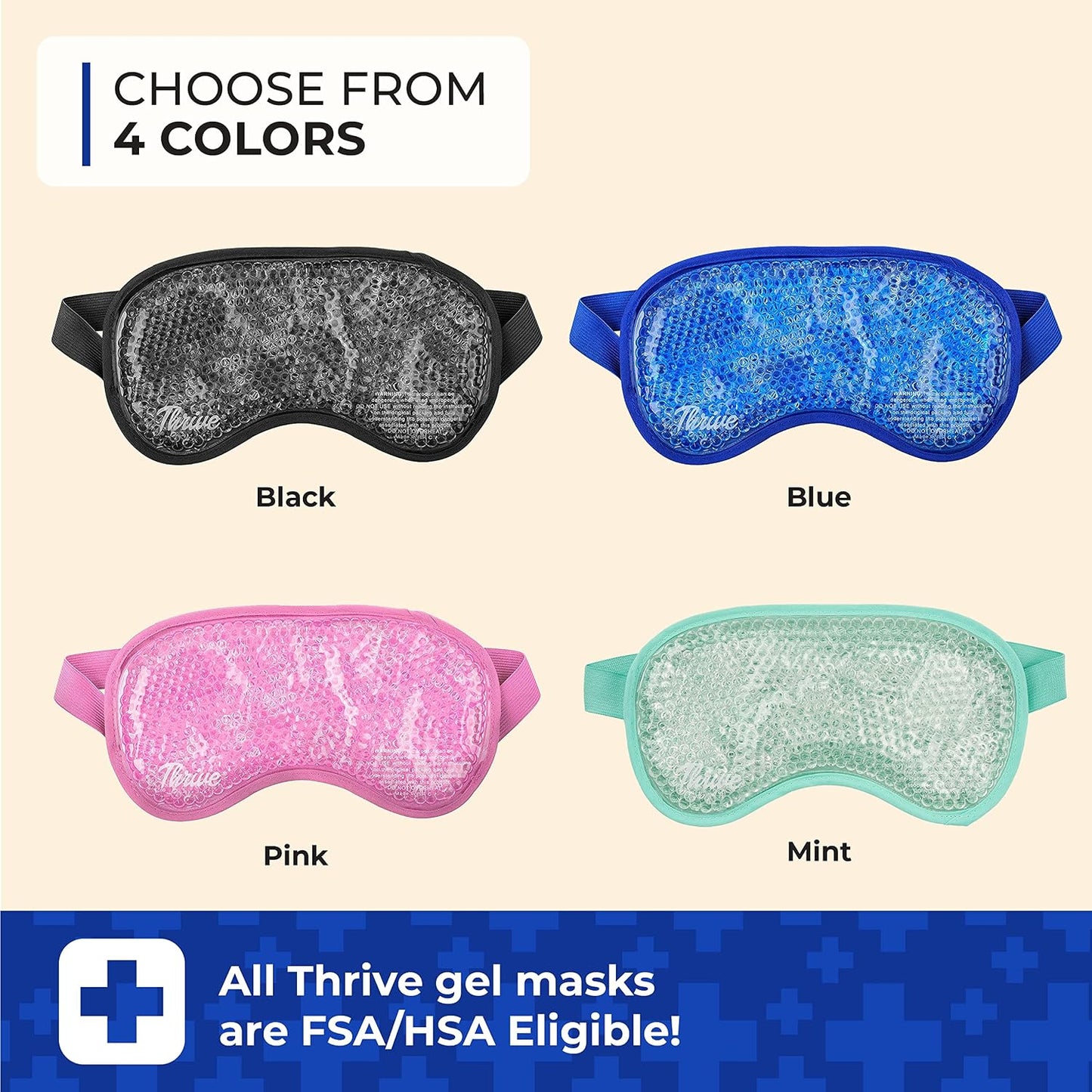 Thrive Gel Beads Eye Mask - Cold Compress for Dark Circles & Puffy Eyes - Hot Compress for Migraine Relief & Post-Surgery Swelling - Sleep Mask Blackout & Ice Pack for Face - Midnight, Pack of 1