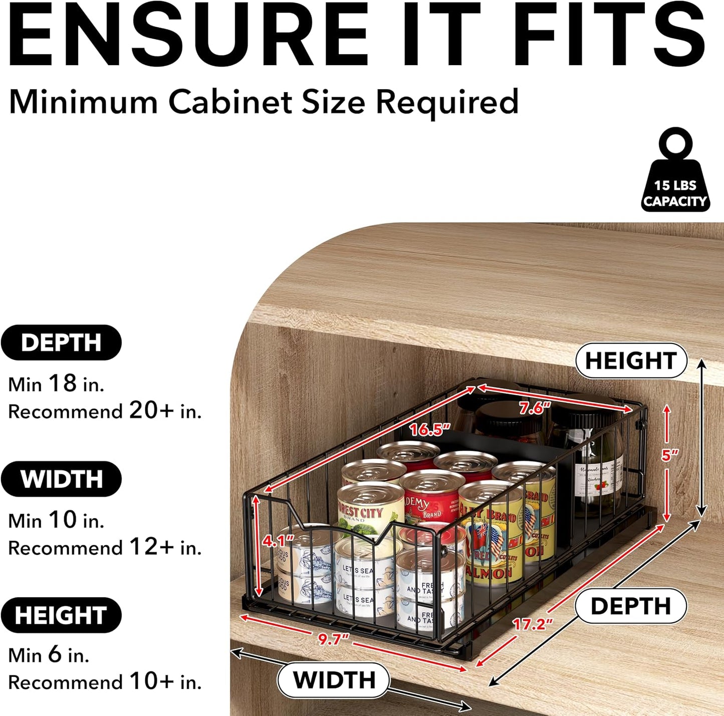 Simple Houseware Pull-Out Cabinet Sliding Basket, 17.2Dx9.7Wx5H, Chrome | Ideal for Kitchen and Bathroom Cabinet Storage Organizer, Under Sink or Pantry Organization