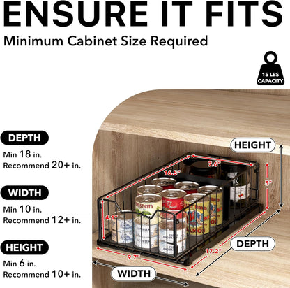 Simple Houseware Pull-Out Cabinet Sliding Basket, 17.2Dx9.7Wx5H, Chrome | Ideal for Kitchen and Bathroom Cabinet Storage Organizer, Under Sink or Pantry Organization