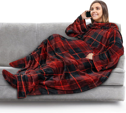 PAVILIA Fleece Blanket with Sleeves, Foot Pockets for Women Men Adults, Plush Wearable Blanket Throw Wrap, Warm Snuggle Blanket Robe, Cozy Gift Ideas Wife Mom, Dark Purple