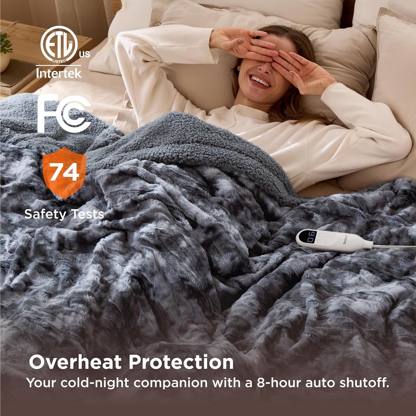 Bedsure Heated Blanket Throw Blanket with Preheat Function - Fast Heating Electric Blanket, Soft Flannel Throw with 6 Time Settings(Up to 10H), 6 Heating Settings, Gifts for Grandma (50"x60", Grey)