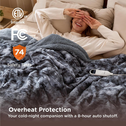 Bedsure Heated Blanket Throw Blanket with Preheat Function - Fast Heating Electric Blanket, Soft Flannel Throw with 6 Time Settings(Up to 10H), 6 Heating Settings, Gifts for Grandma (50"x60", Grey)