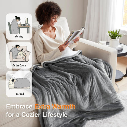 Beautyrest Reversible Heated Throw - Plush Sherpa Heating Blanket, Grey