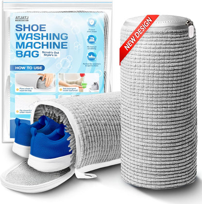2-Pack Shoe Washing Machine Bag, 360° Deep Shoe Laundry Bag for Washer, Reusable Mesh Shoe Bag with Secure Zipper, Easy Clean Shoe Bag for Sneakers, Tennis Shoes & Gym Trainers