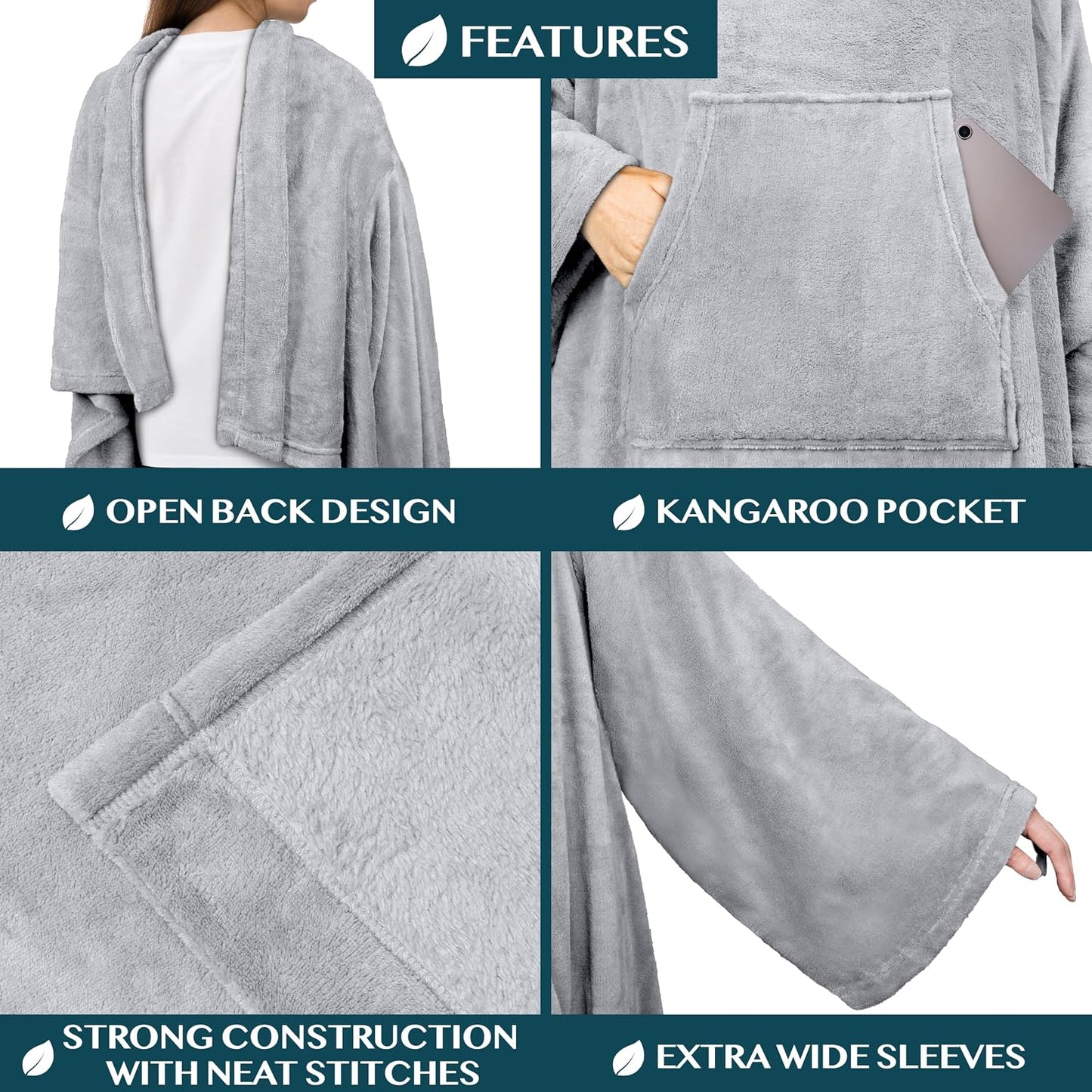 PAVILIA Blanket with Sleeves for Adult Women Men, Soft Warm Wearable Blanket Fleece Wrap Throw, Robe Blanket Gift